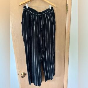 A new day black white striped linen blend wide leg pants with drawstring size L